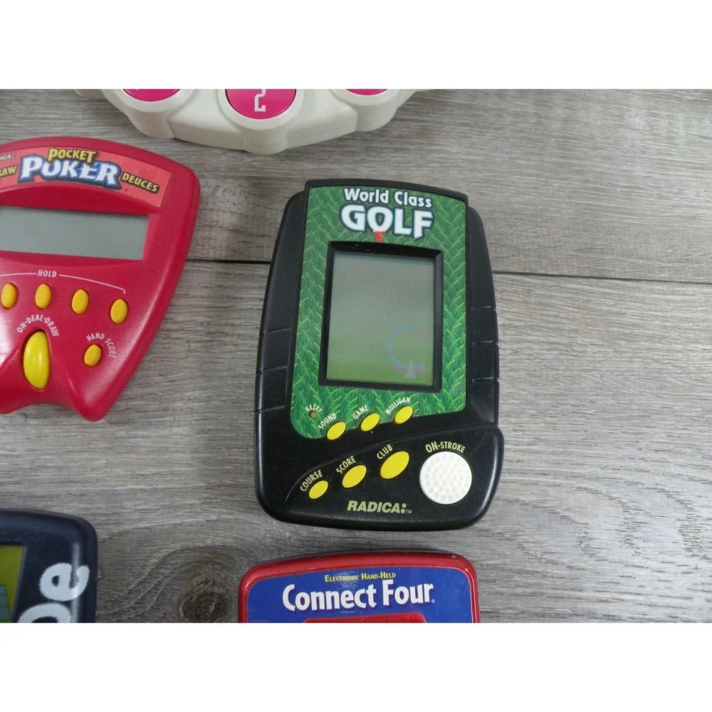 Vintage Electronic Handheld Games Lot: Tiger Jeopardy, Radica Poker, Golf, Tic